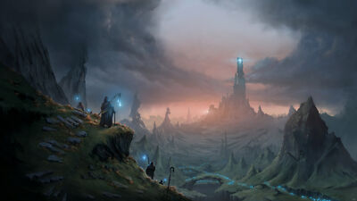 Landscape mikael mellbris magic cape cane tower path Custom Gaming Mat Desk