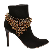 Women Gold Metal Boot Chain Ethnic Western Bracelet Shoe Orange Color Bead Charm