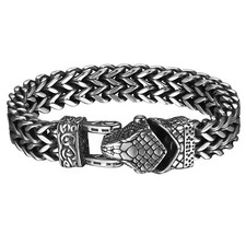 Mabohity Heavy Stainless Steel 12mm Figaro Chain Bracelet Snake Head Biker Punk