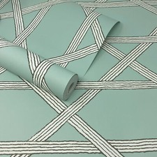 Fine Decor - Duck Egg Blue, White & Grey Geometric Trellis Feature Wallpaper