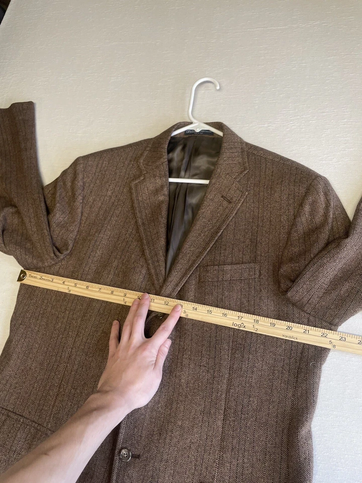 VTG Polo Ralph Lauren Brown Tweed Blazer RRL Jacket 44L Herringbone Stripe Gent - Image 2 of 4