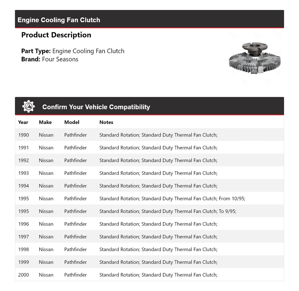 Embrague ventilador refrigeración motor Nissan Pathfinder 1990-2000 4 estaciones 1991 1992 Foto 2 de 4
