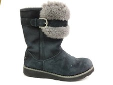 UGG Australia Girls Size 3 EU 33 Distressed Black Suede Boots Grey Fur Skylir
