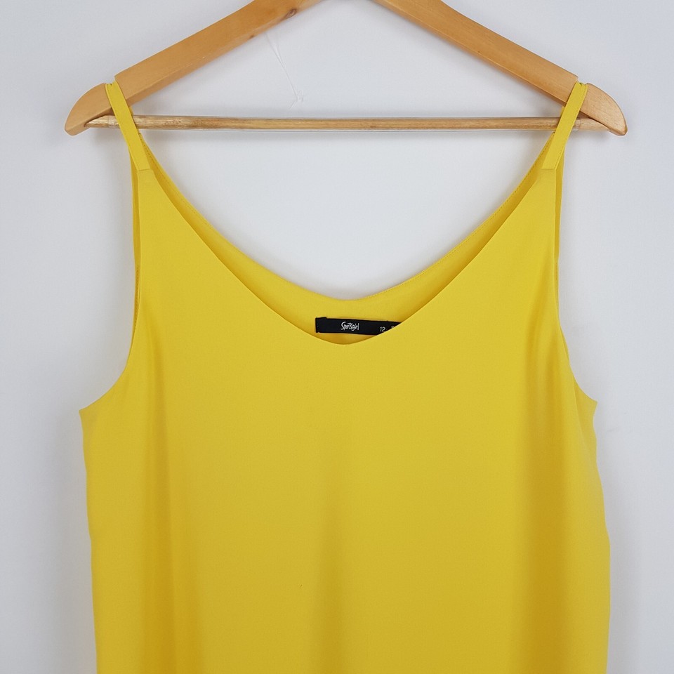 Sportsgirl Womens Size 12 Yellow Curved Hem Tank Flowy Style VNeckline