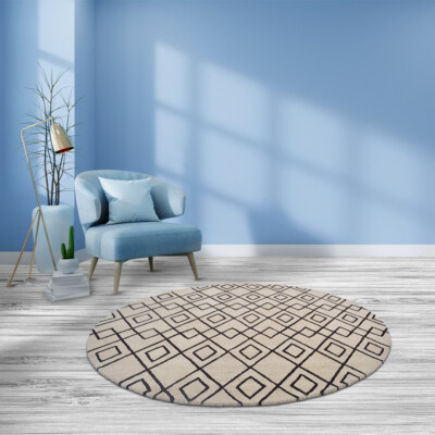 Hand Tufted Wool 8'x8' Round Area Rug Geometric Cream Brown BBH Homes ...