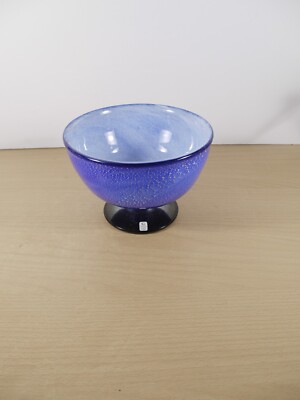 Vintage Granna Glasbruck Kristall Kobalt und Silber Schale Handarbeit Schweden signiert