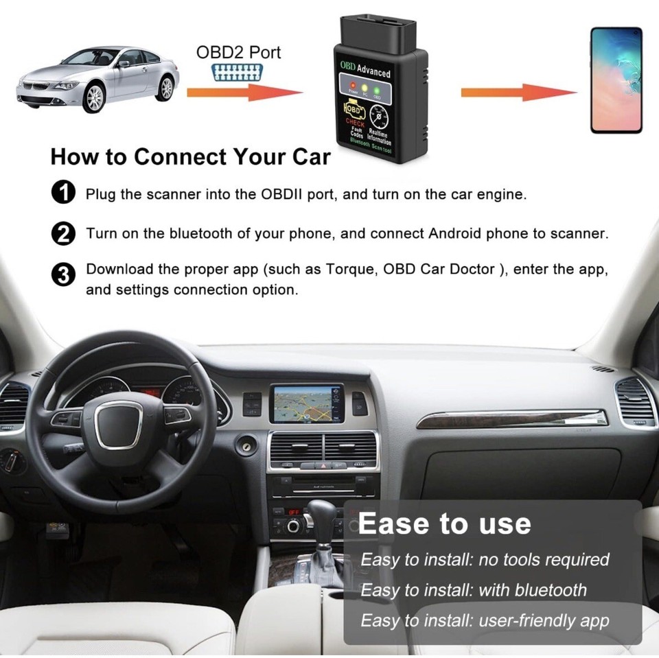 US Eonon V0056 OBD2 OBDII Scanner Bluetooth Scanning Tool Adapter - Foto 6