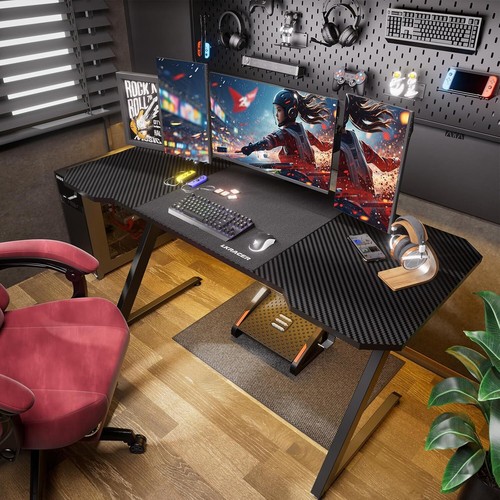 Gaming Tisch 120x60cm – Hochwertiger Carbon-PC-Tisch für Streamer & Gamer mit pr - Bild 2 von 6