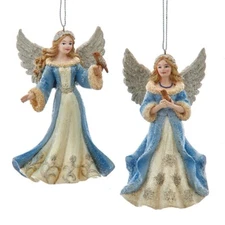 Blue Platinum Angel with Bird  Ornaments