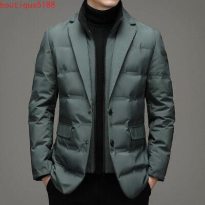 Men Winter Formal Dress Down Jacket Suit Blazer Stand Collar