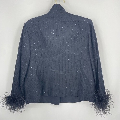 Salon Z Saks 5th Ave Sunny Choi 24K Silk blend Blazer black sequin feather 16W - Picture 5 of 8