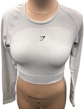 Gymshark FLEX SPORTS LONG SLEEVE CROP TOP LIGHT GREY MARL SIZE XL NEW IN BAG