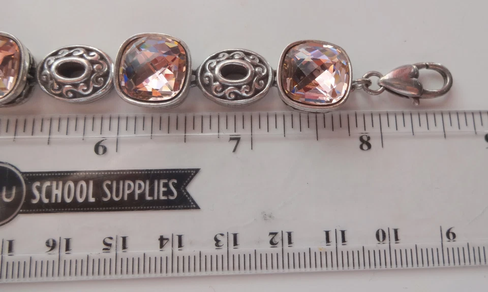 Pulsera Brighton Corazón Plata Rosa Caliente Cristales Swarovski Ajustable 8.5" RARA Foto 4 de 4