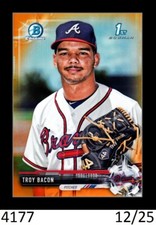 1-2017 BOWMAN CHROME DRAFT ORANGE REFRACTOR TROY BACON BRAVES 12/25