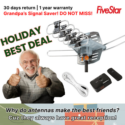 150 Mile HDTV Antenna 1080P Outdoor Amplified Digital Smart 360 Rotor UHF VHF FM