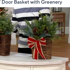 Ebenezer & Co. 22 inch Door Basket with Greenery and Red Bow - NEW OPEN BOX