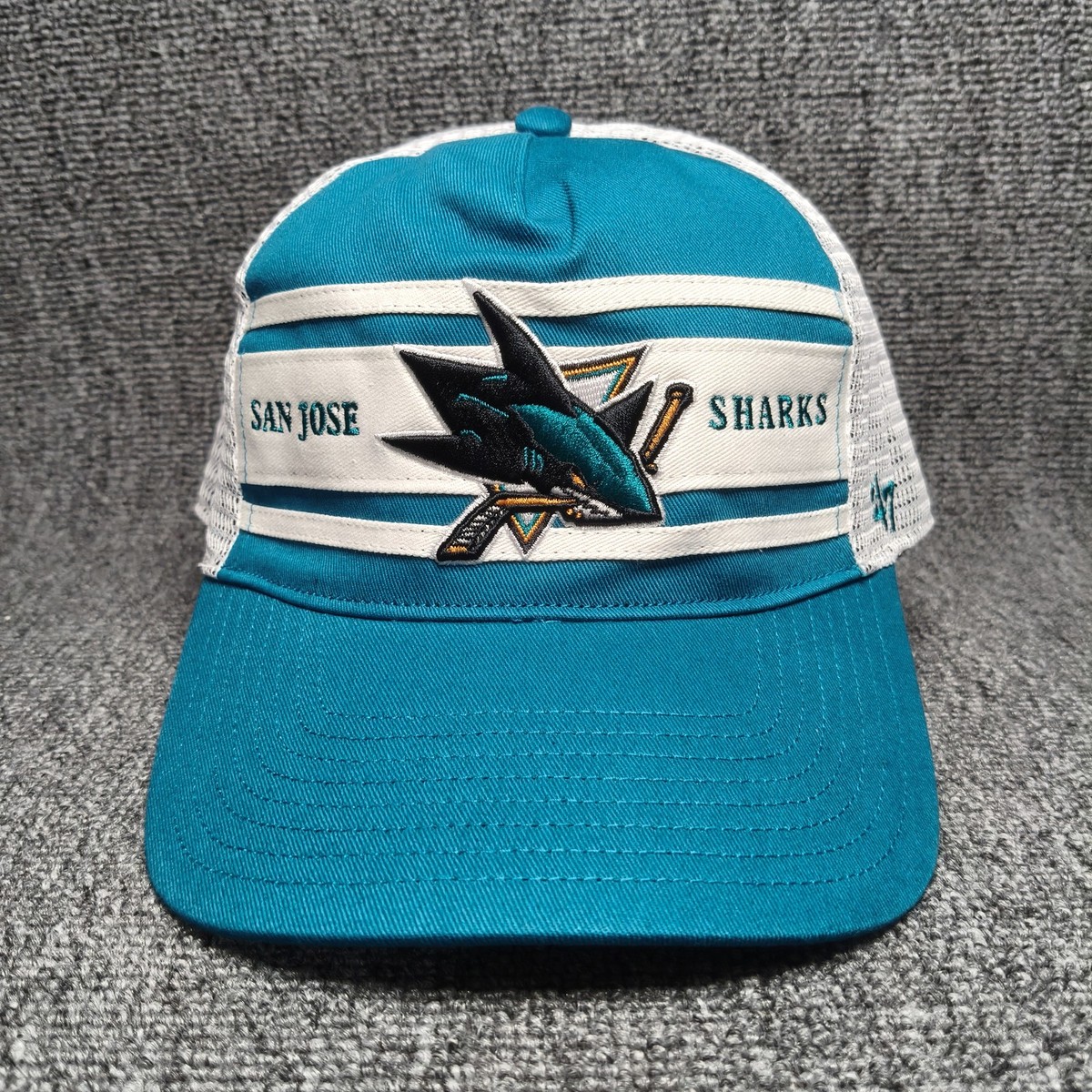 '47 Brand San Jose Sharks NHL Trucker Hat Snapback Cap Teal White Mesh Z0695