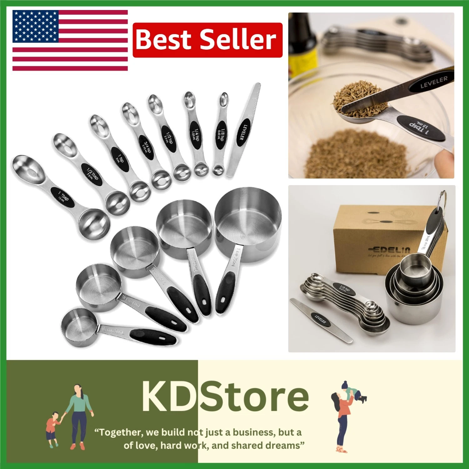 Stainless Steel Measuring Cups & Magnetic Spoons Set