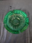 BLENKO Vintage Large Green Sunburst Glass Ashtray Made In USA 9” 1960’s.