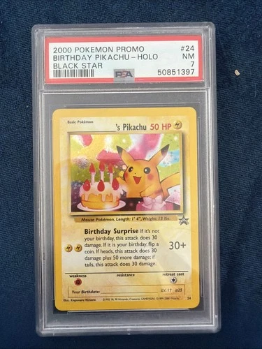 Pokemon - Happy Birthday Pikachu Black Star Promo 24 PSA 7 English Original Holo
