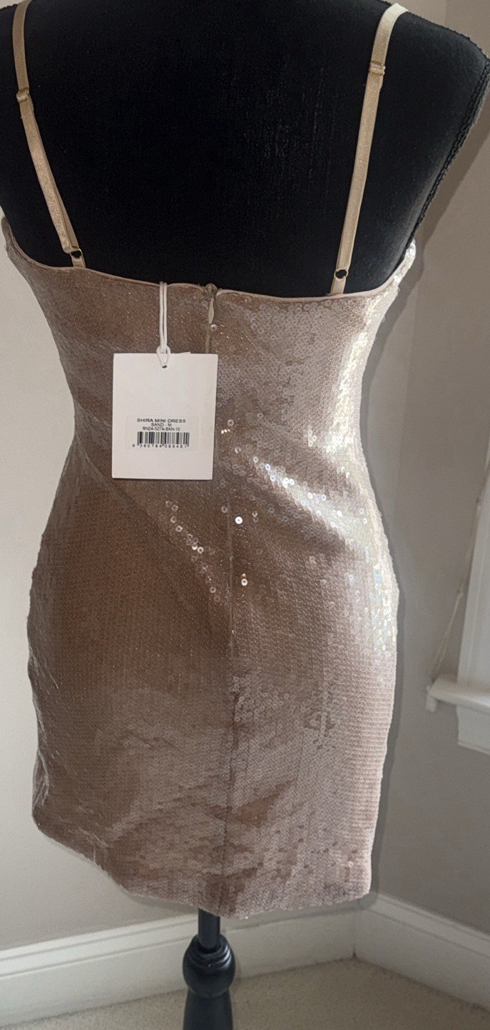 Runaway The Label M Beige Sequin Satin Slip Mini Dress Cowl Neck Zip