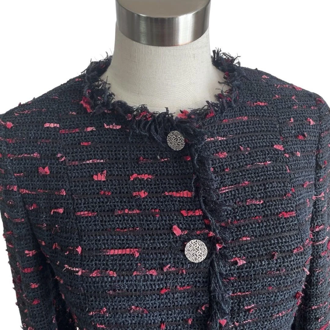 Giacca Chanel tweed frange nero rosso 04P
