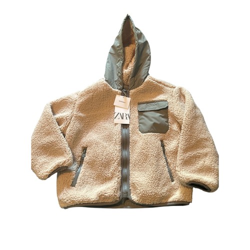 NWT Zara Kid's Reversible Jacket Sherpa/Green Water Resistant Pockets Size 5-6