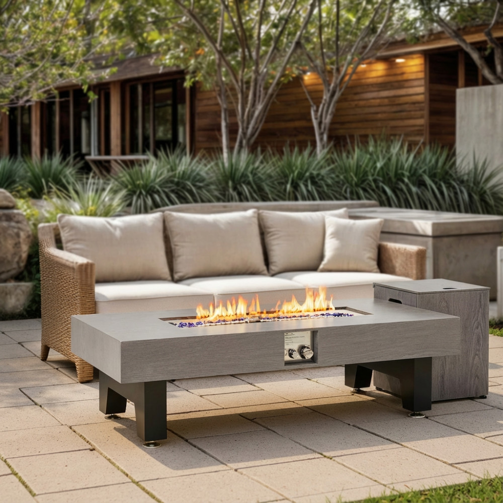 54" Rectangular Propane Fire Pit Table 50K BTU Low-Profile M