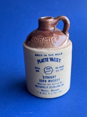 Vtg Stoneware Whiskey Jug McCormick Platte Valley Straight Corn 1/2 Pint 1965 5 