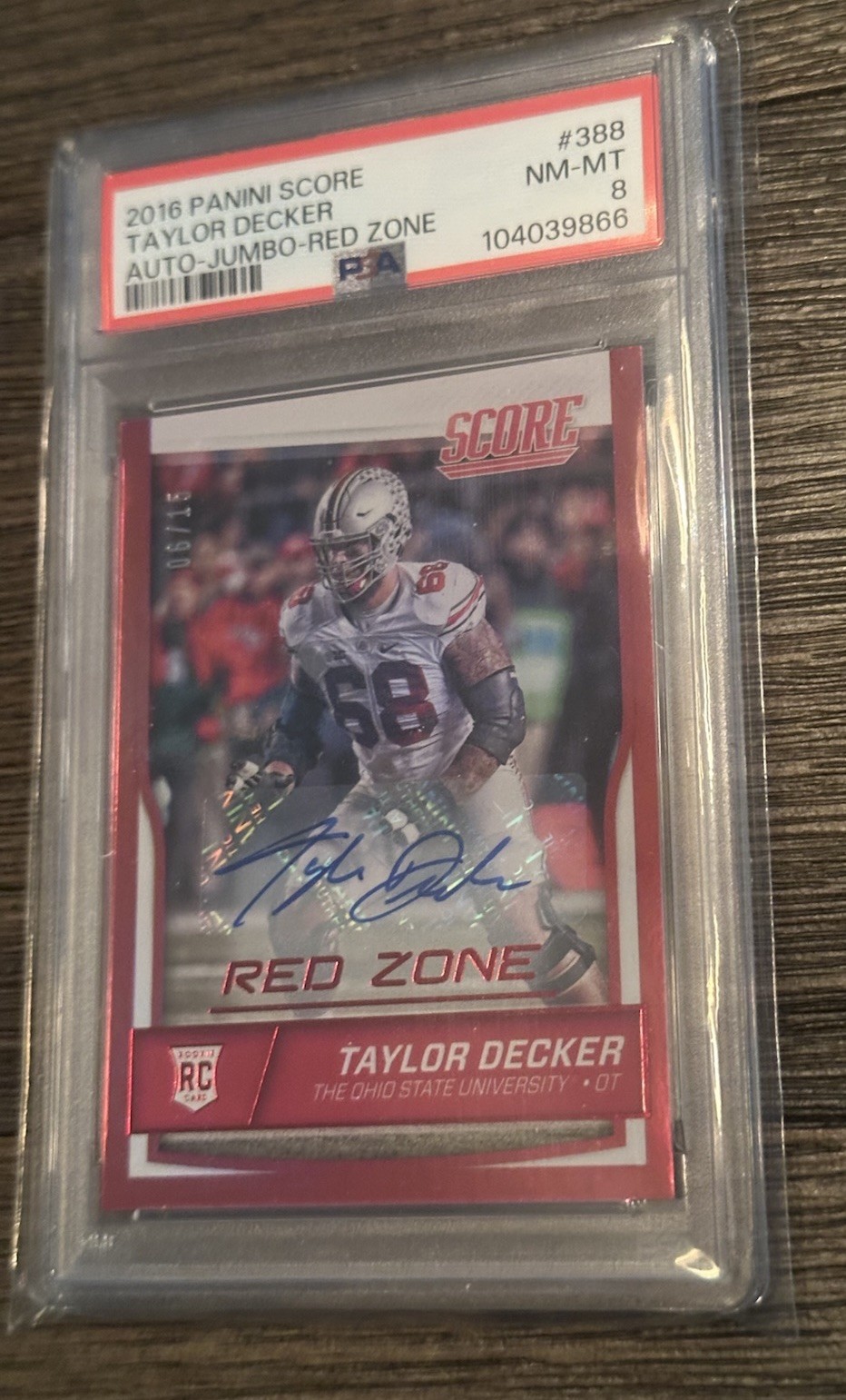 Taylor Decker Panini Score #388 Autograph-Jumbo-Red Zone