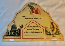 VINTAGE WW 11 VETERAN METAL LICENSE PLATE TOPPER US FLAG SOLDIER WHITE HOUSE