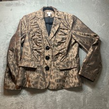 Chicos Leopard Print Ruffle Blazer Jacket Bronze Metallic Animal Print Size 1