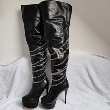 Overknee Plateau Stiefel Gr. 42 Leder schwarz - Absatz 16 cm /4,5 cm - NEU & OVP