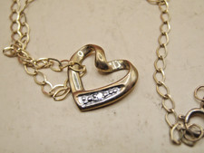 Vintage 9k Yellow Gold Necklace Chain With Heart Pendant With Diamond