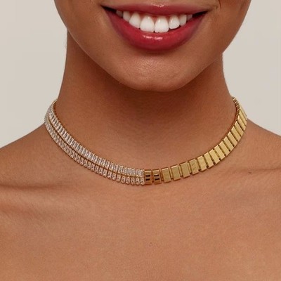 Damen Kette Gold 750 vergoldet 18 Karat Zirkonia weiß Edelstahl Wasserfest K524D