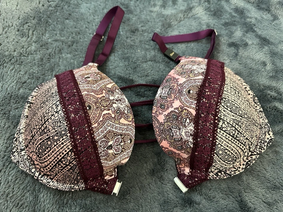 Victoria’s Secret Very Sexy Push Up Bra Set Plum Paisley 32DD & S NWT - Image 4 of 4