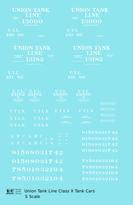 K4 S Scale Decals Union Tank Line Class X Tank Car White