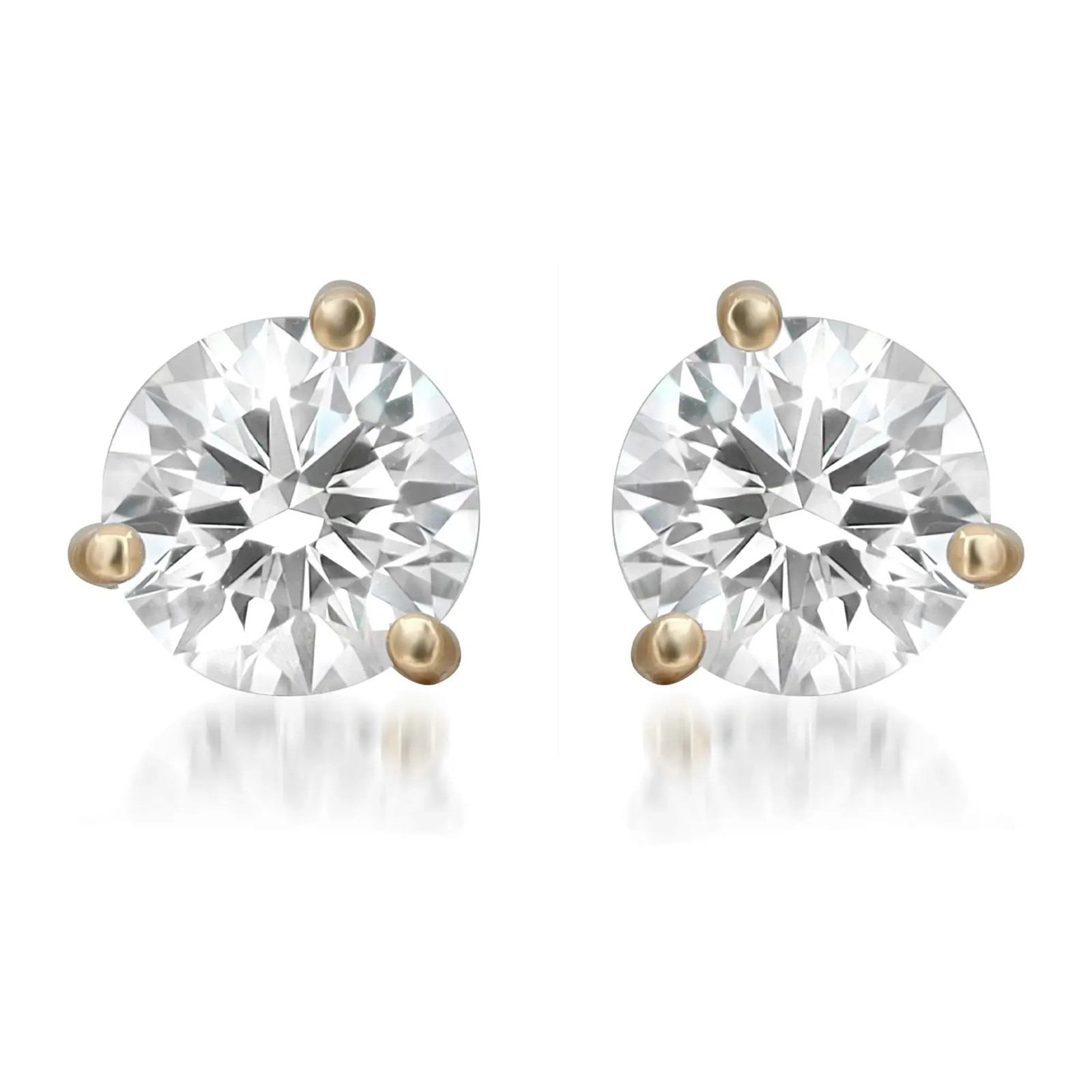 Three Prong Round Cut Lab Grown Diamond Stud Earrings 18K Yellow Gold 3.16Cttw