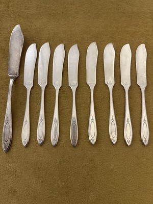 (8) Speakers + Serving Knife Teaspoons Oneida Community ADAM Silverplate