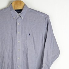 Ralph Lauren Yarmouth Mens 17.5 34/35 Purple White Check Cotton Button Down