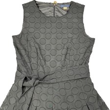 TOMMY HILFIGER Chiffon Belted Dress Sleeveless Black Dot Knee Length Women's 2