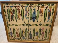 Vtg Needlepoint Backgammon Board w/Frame Exotic Bird Theme 33 1/4” x 30 1/8