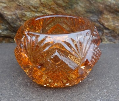 Glossy, Orange Glass Open Salt Dip, Cellar, Dish w/Fan Design!