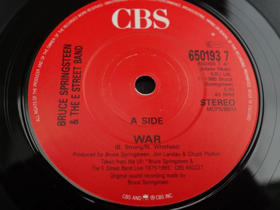 Bruce Springsteen & The E Street Band WAR 1986 UK 7" P/S PLAYS NEAR MINT HEAR - Image 2 of 4