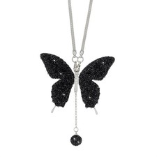 Bling Crystal Butterfly Car Rear View Mirror Hanging Decor for All Cars,Black