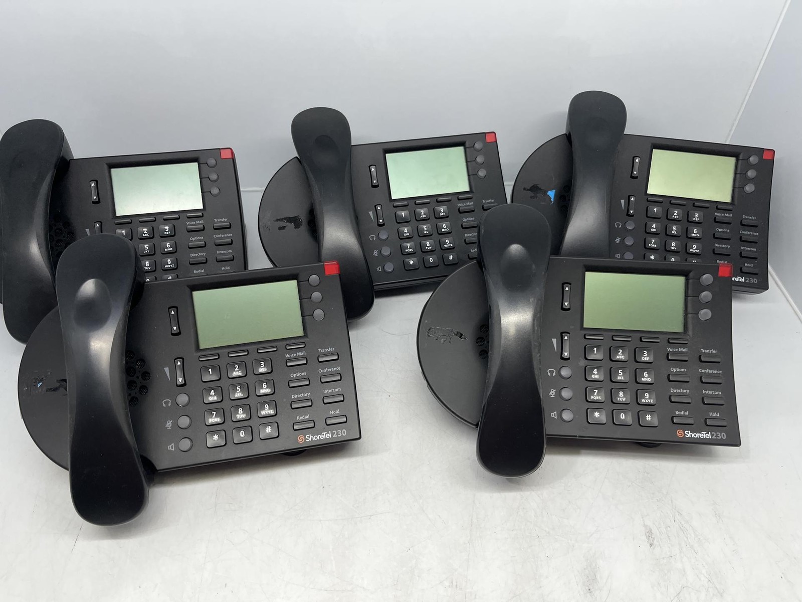 Lot of 5 Shoretel IP 230 VOIP Telephones w/ Stands