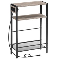 Small Narrow Side Table with Charging Station, Skinny End Table for Small Spa...