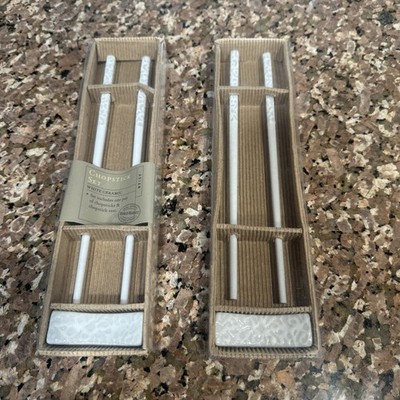 World Market New Ceramic Chopsticks/Chop Stick Rest Scrolling Pattern 2 Sets