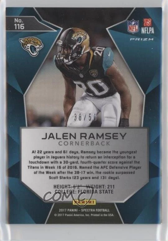 2017 Panini Spectra Neon Blue Prizm /50 Jalen Ramsey #116 - Image 2 of 2