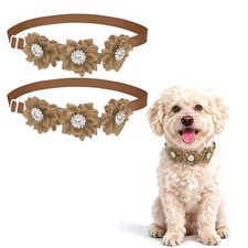Dog Bowtie Flower Collar, Adjustable Bow Ties for Dogs 2 Pcs, Khaki 